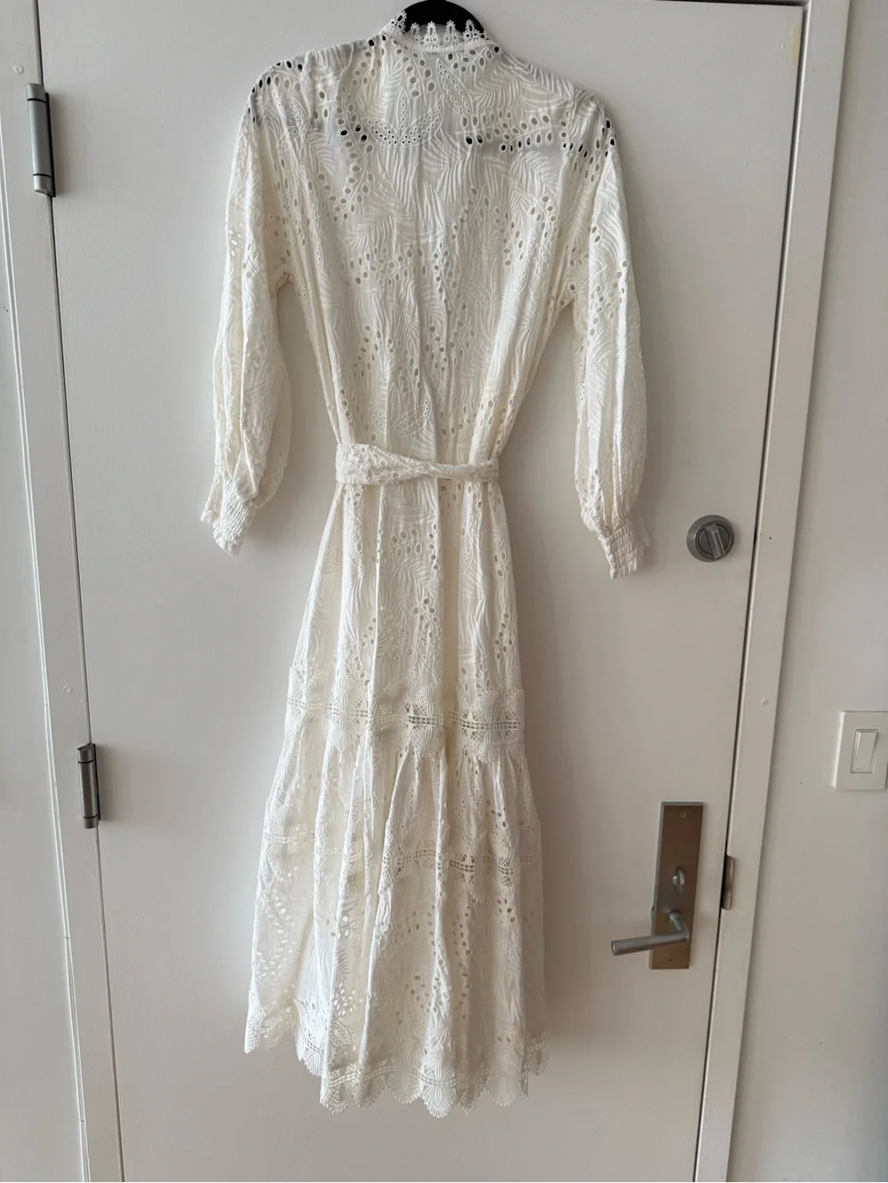 Wamari White Lace Maxi Coverup Dress with Waist Tie